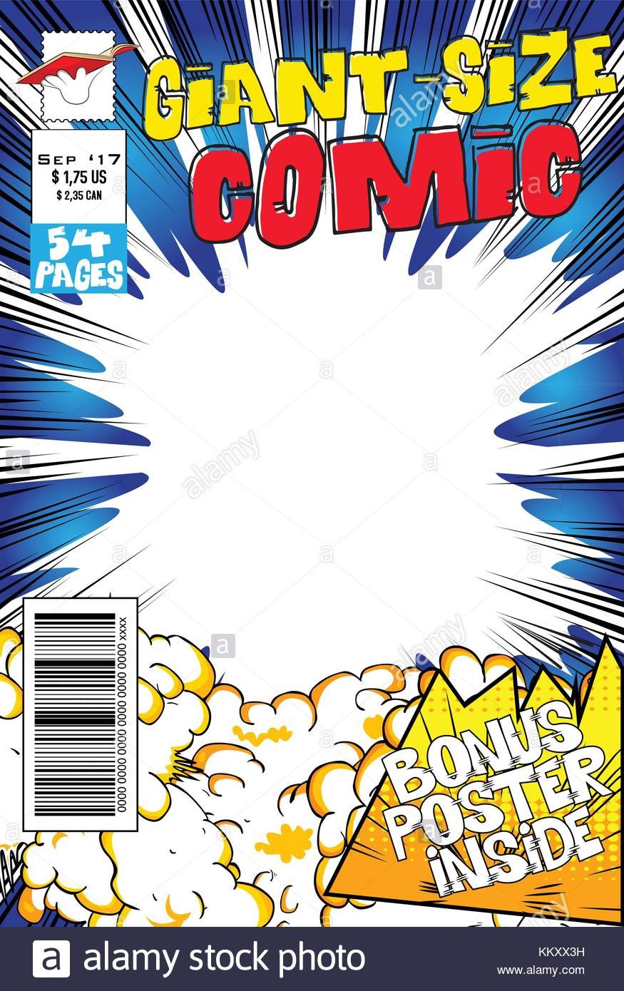 Editable ic book cover with blank explosion background