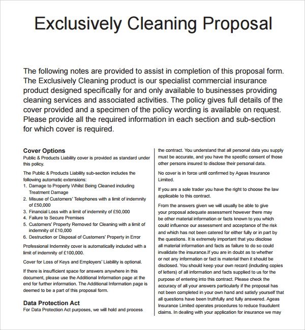 16 Cleaning Proposal Templates PDF Word