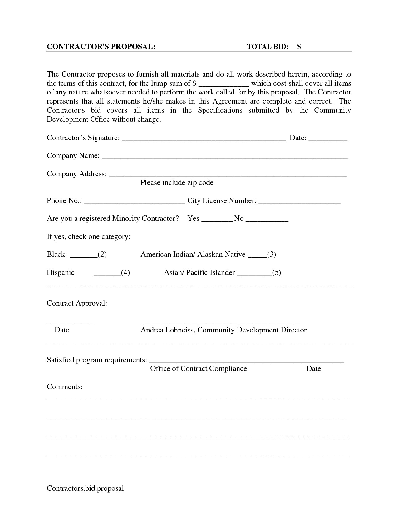 Printable Blank Bid Proposal Forms