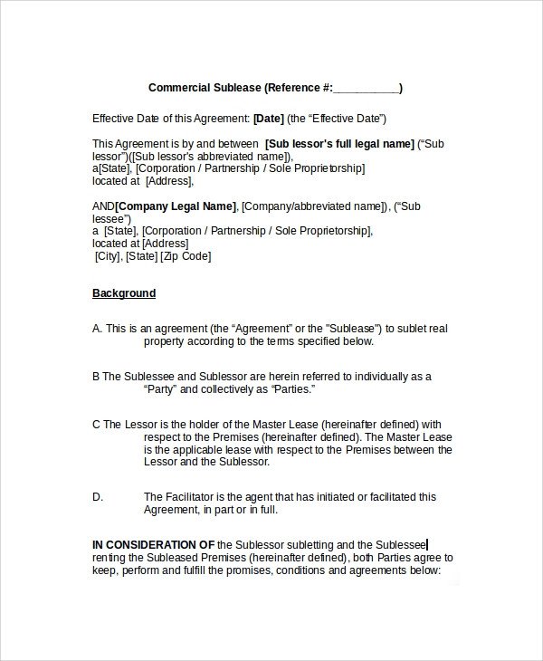 10 mercial Sublease Agreements Word PDF Pages