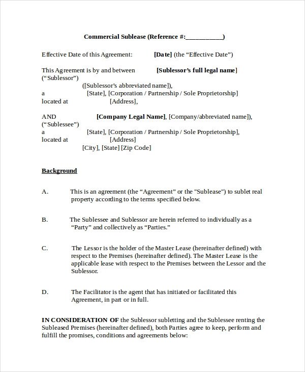13 Sublease Agreements Word PDF Pages