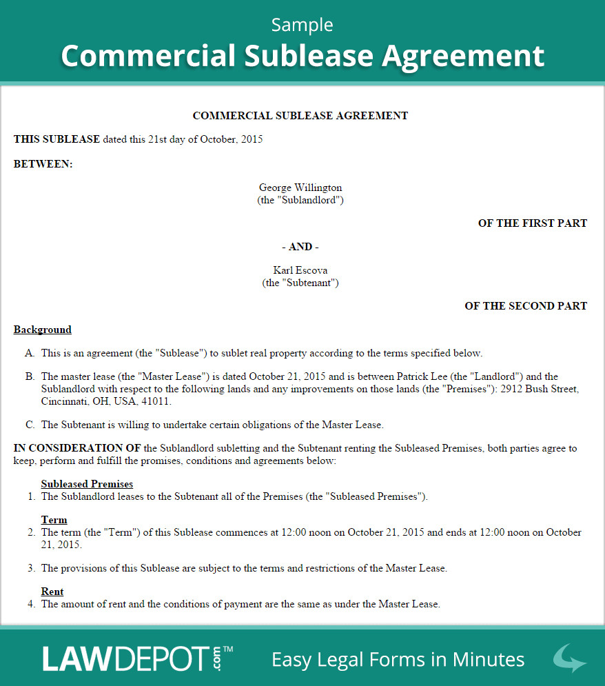 mercial Sublease Agreement Template US