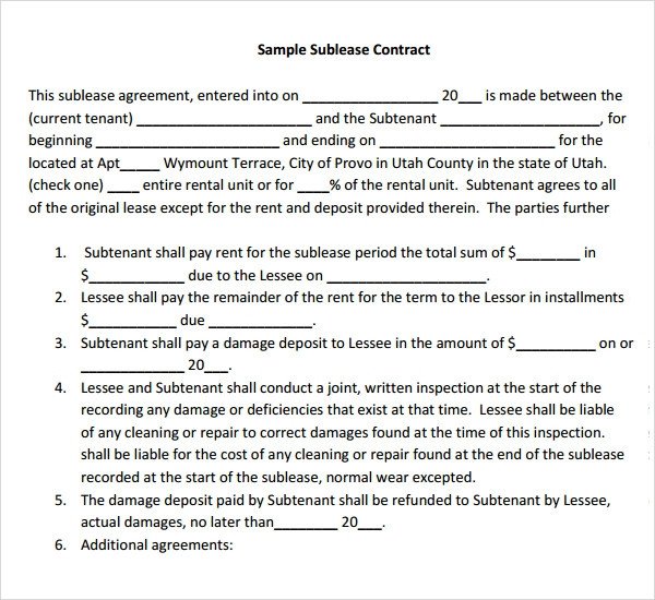 Sublease Agreement 18 Download Free Documents in PDF Word