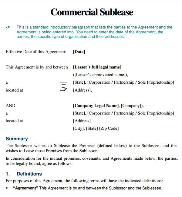 Sublease Agreement 9 Free PDF Doc Download