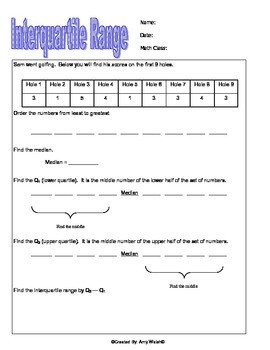 Grade 6 Math Interquartile Range Worksheet & Answer Key