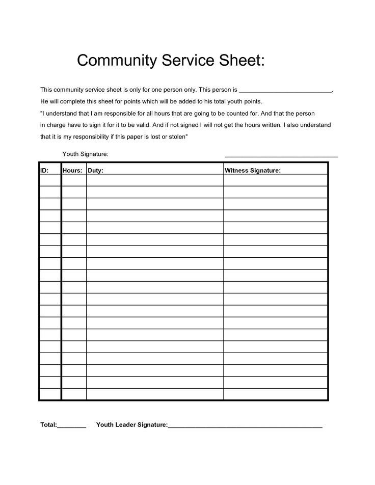 munity Service Hours Sheet