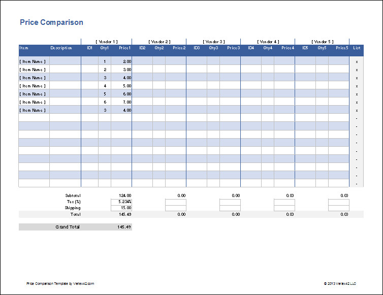 Free Price parison Template for Excel