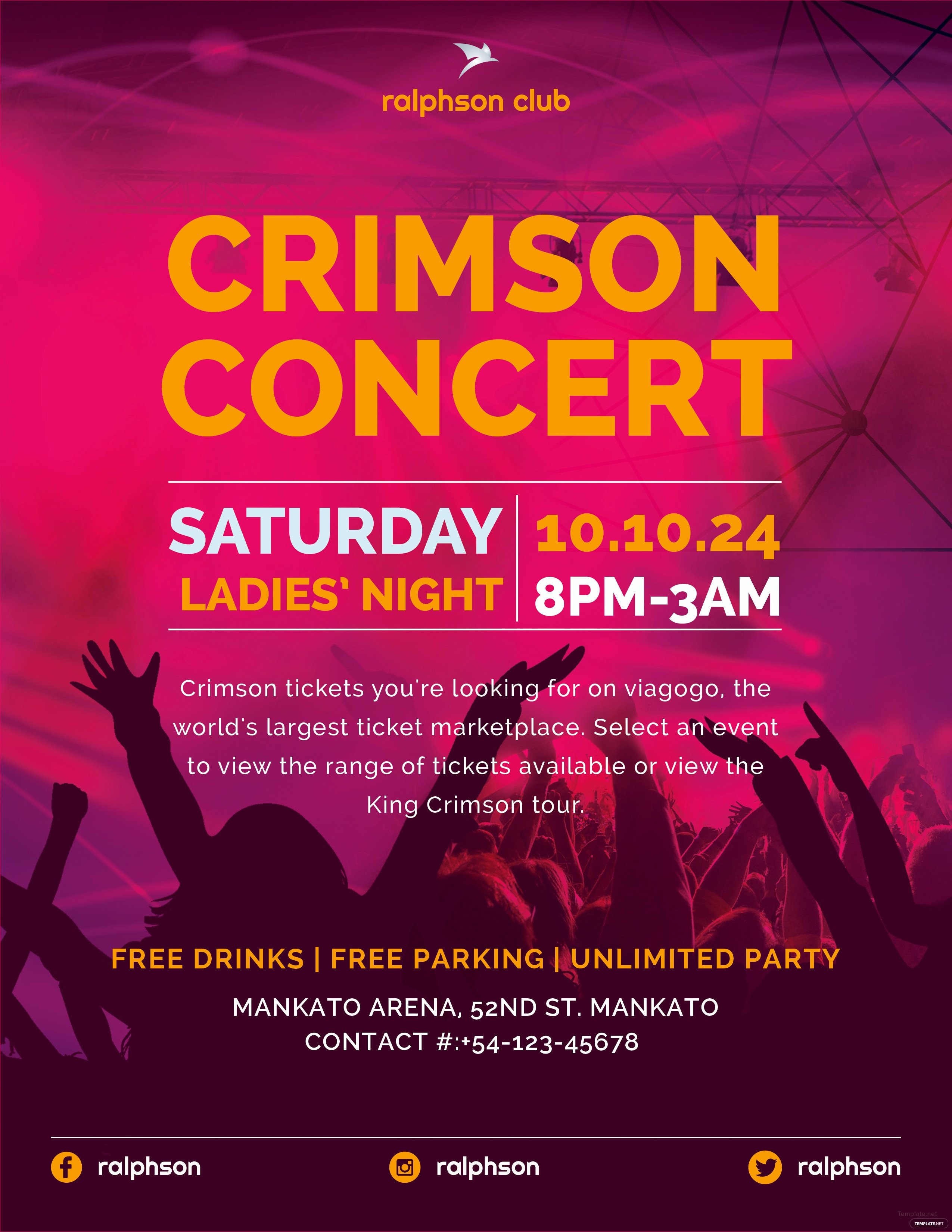 Free Crimson Concert Flyer Template in Adobe Illustrator