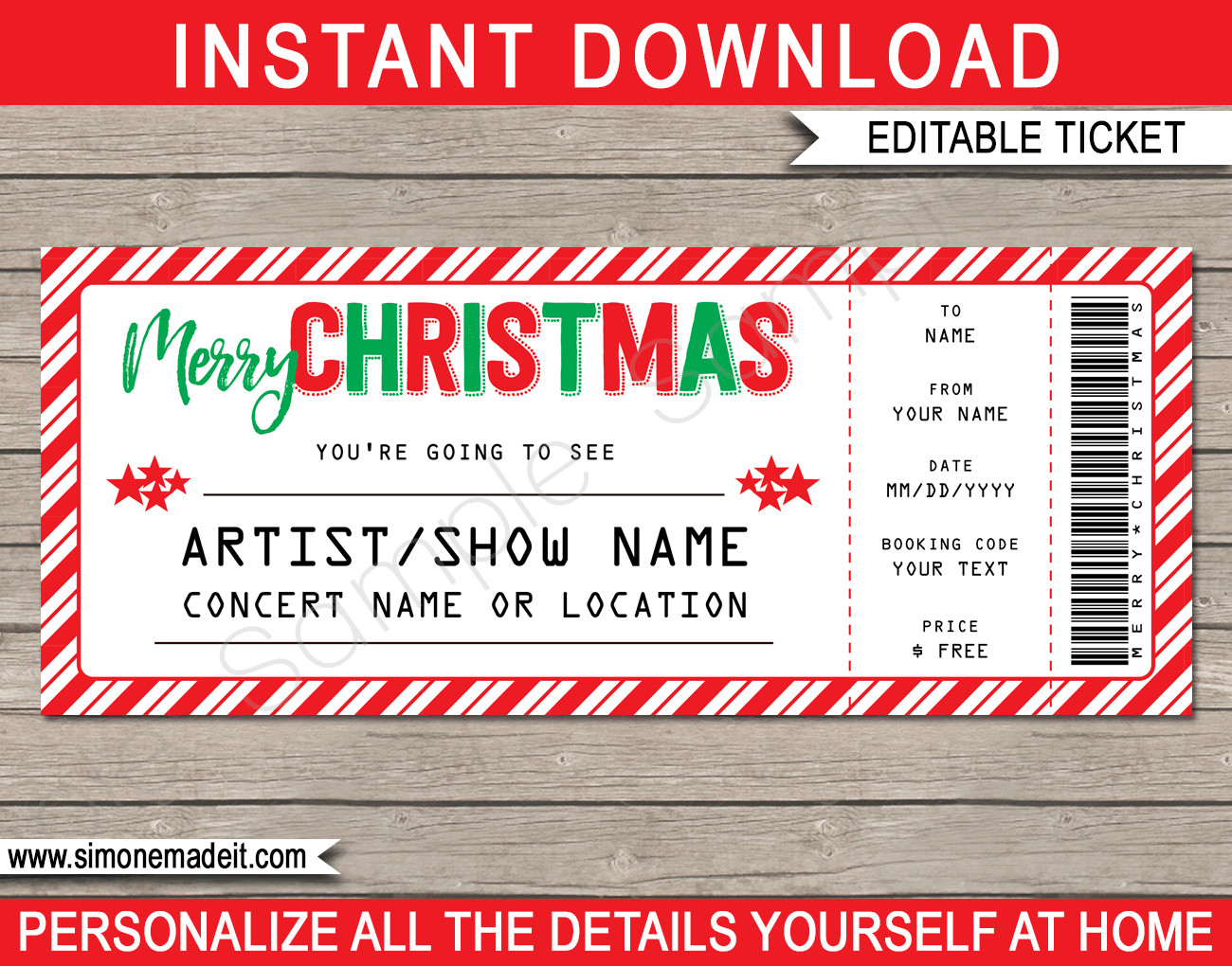 Printable Christmas Gift Concert Ticket Template