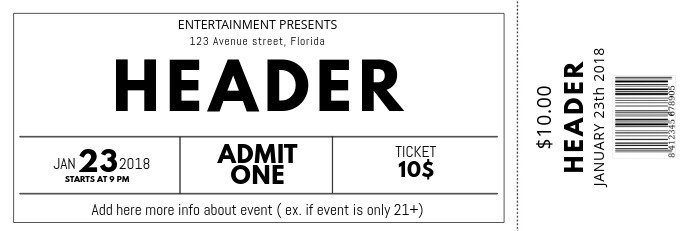 Black and white free Concert Event Ticket Template
