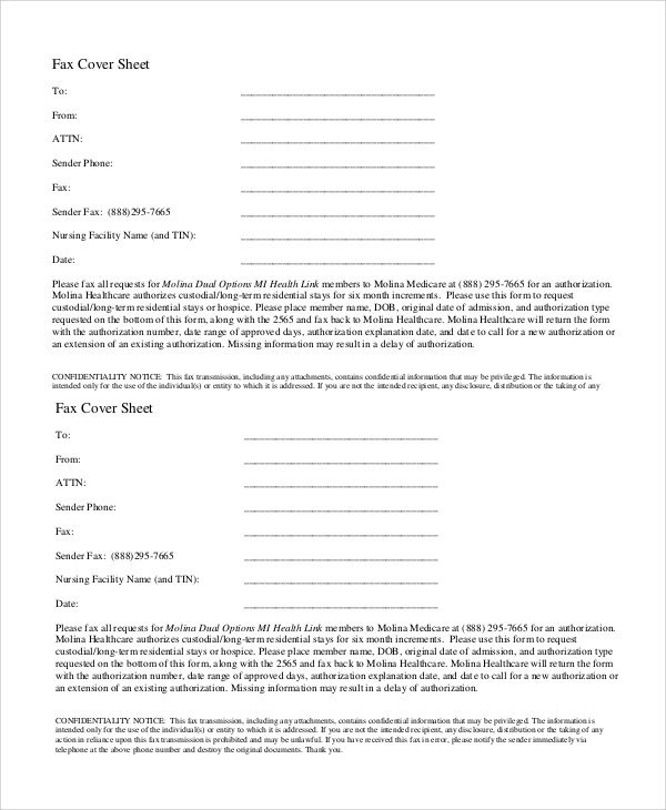 Sample Confidential Fax Cover Sheet 6 Documents in Word