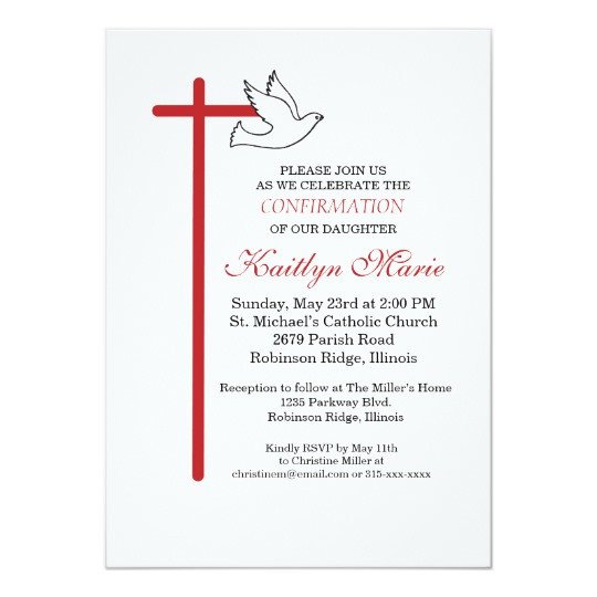 Confirmation Invitation Red Cross & Dove on White