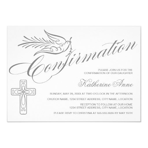 Elegant Calligraphy Cross and Dove Confirmation 5x7 Paper