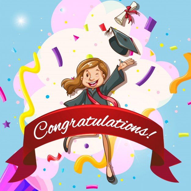 Card template for congratulations with woman in graduation