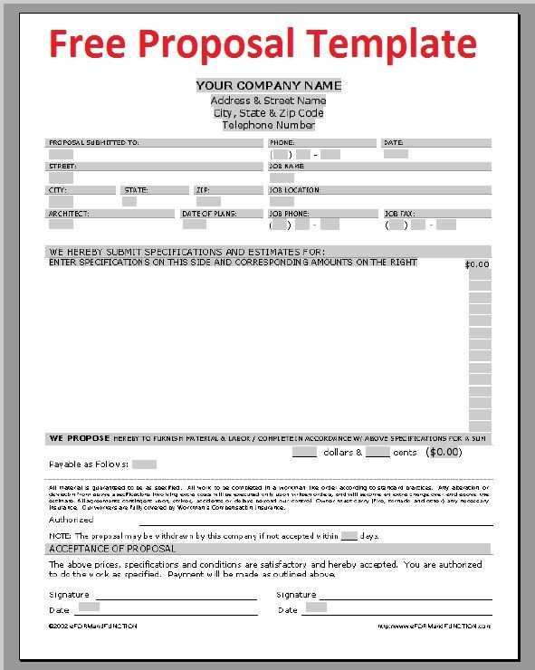 Printable Sample Construction Proposal Template Form