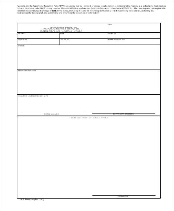 Sample Change Order Request Form 9 Examples in Word PDF