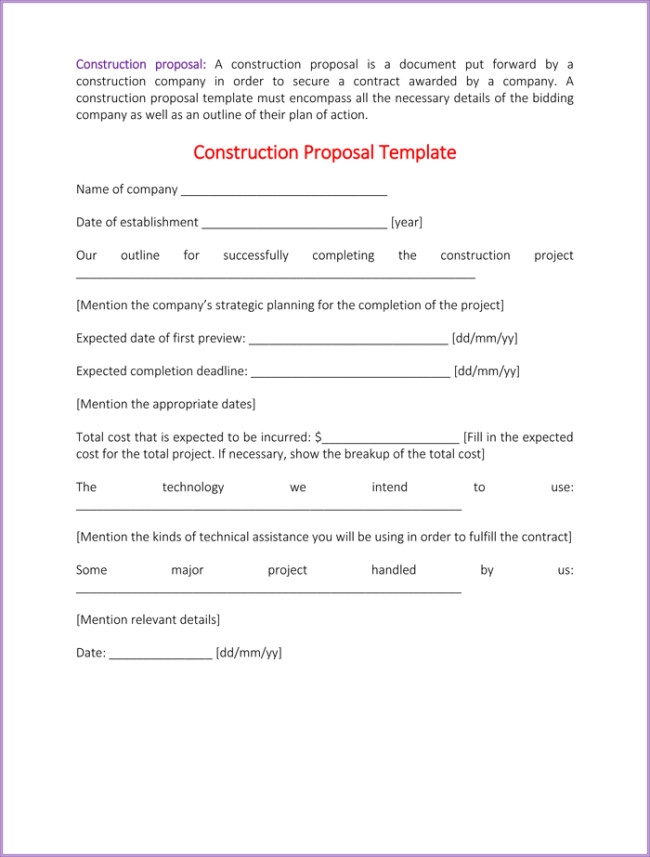Construction Proposal Template 4 Best Sample