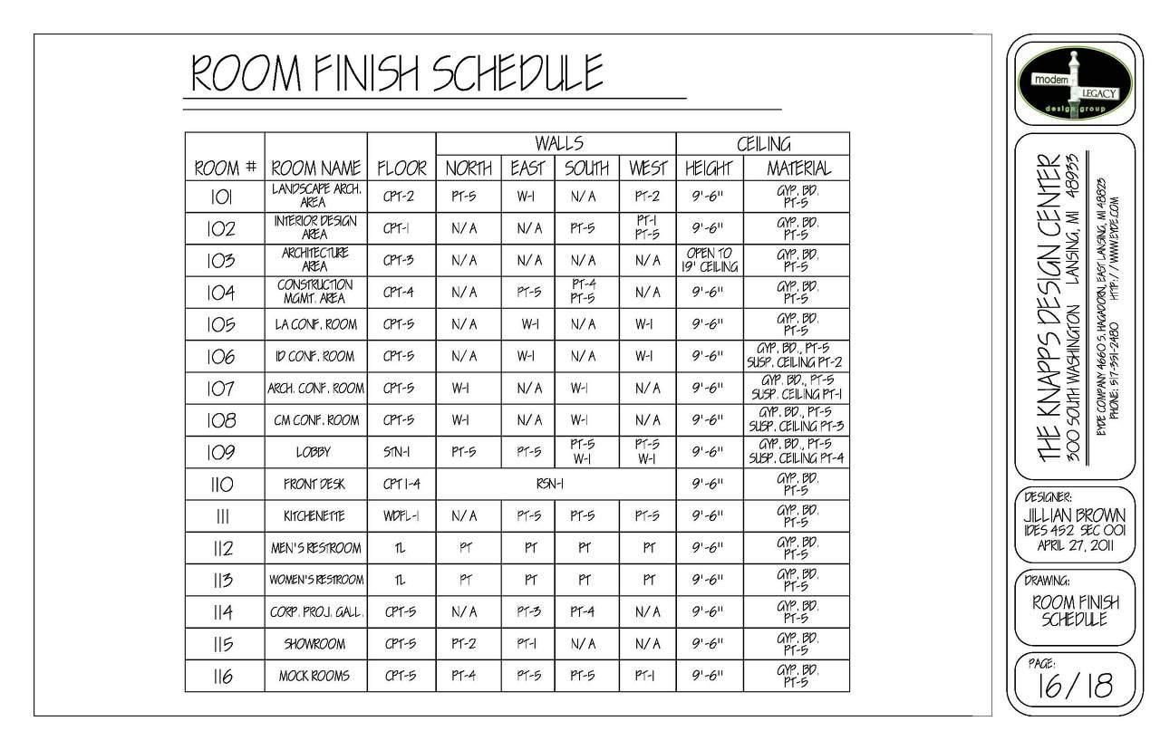 Interior Design Finish Schedule Example