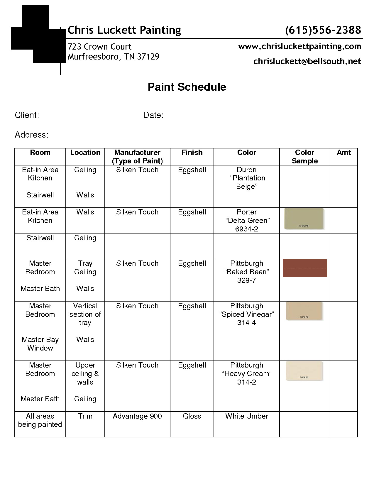 paint schedule example GUIDELINES in 2019