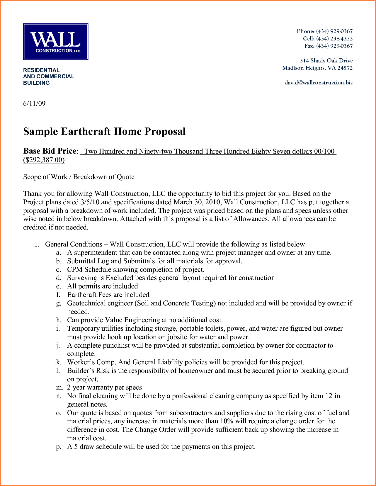 6 construction proposal format