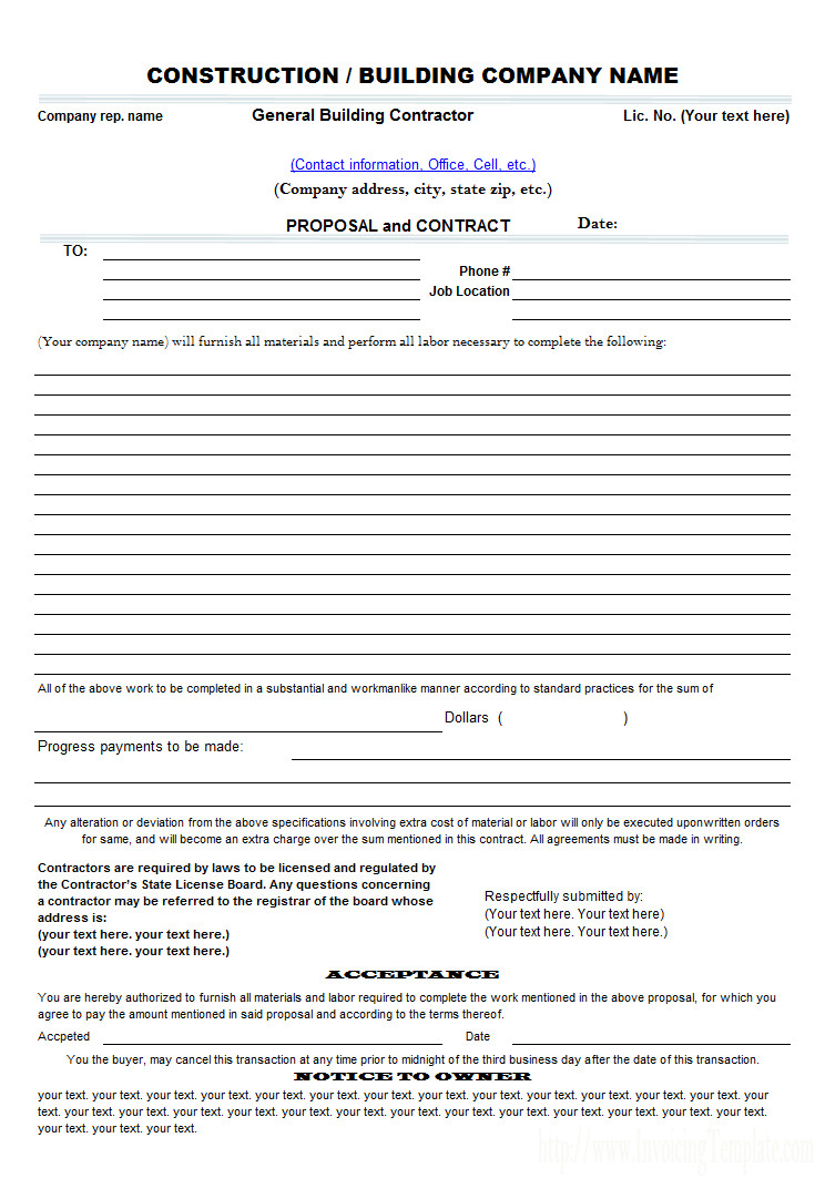Free Construction Proposal Template construction
