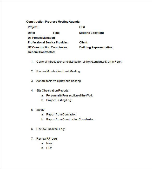 7 Construction Meeting Minutes Templates DOC PDF