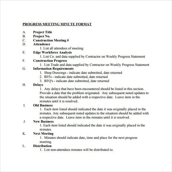 Sample Project Meeting Minutes Template 13 Documents in
