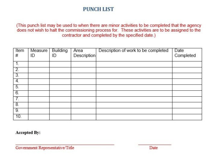16 Free Construction Punch List Templates MS fice
