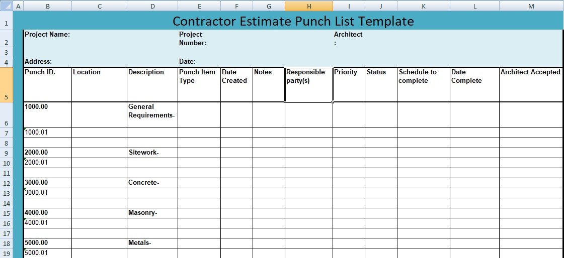 Construction Project Punch List Template – Free Download