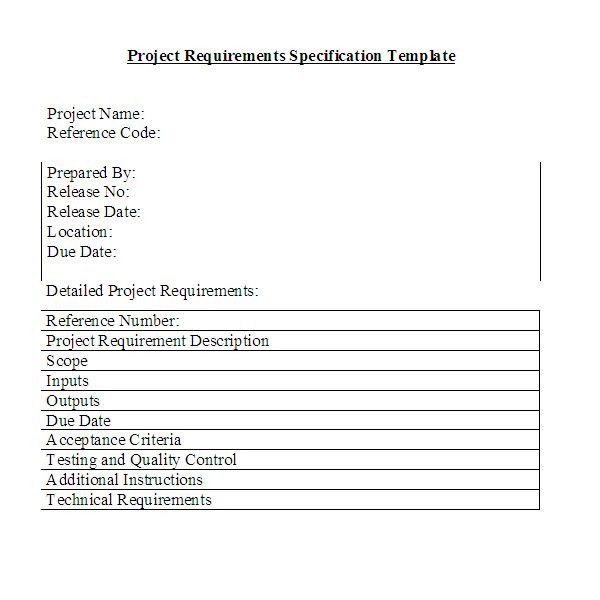 Free Downloadable Project Requirements Specifications Template