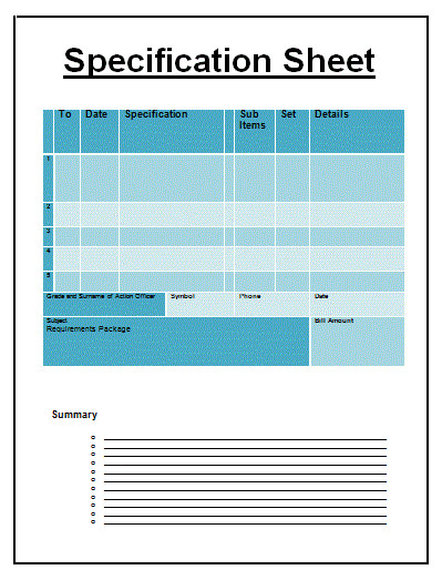 Specification Sheet Template