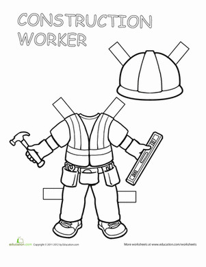 Construction Worker Paper Doll Coloring Page