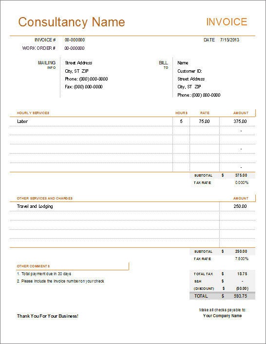 Consultant Invoice Template for Excel