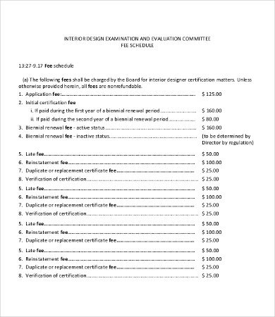 Fee Schedule Template 13 Free Word PDF Documents