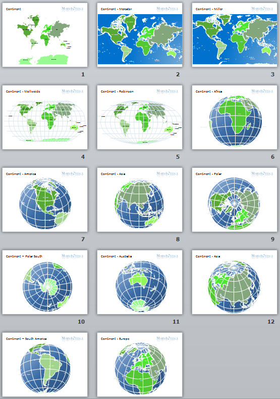 Continent Worldmap 3D Globe PowerPoint Vector Map