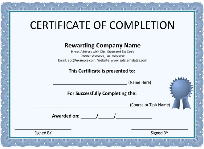 Certificate of pletion Template 5 Printable Formats