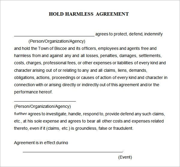 Hold Harmless Agreement 7 Free Pdf Doc Download