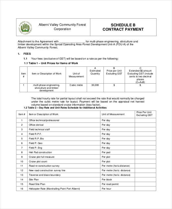 Contract Payment Schedule Template 11 Free Word PDF