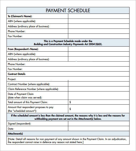 Sample Payment Schedule Template 18 Free Documents in