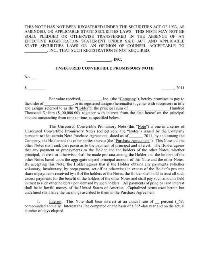 Convertible Note Agreement form Excellent Promissory Note