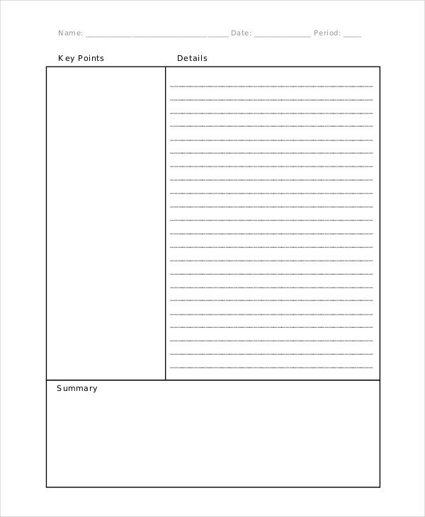 11 Cornell Note Templates Free Sample Example Format