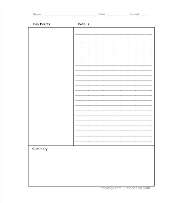 School Cornell Notes Template – 6 Free Word Excel PDF