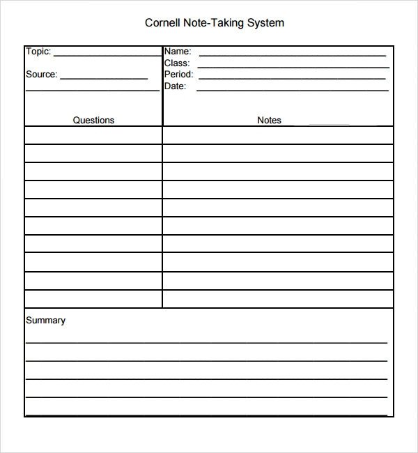 Cornell Note template 15 Download Free Documents in PDF