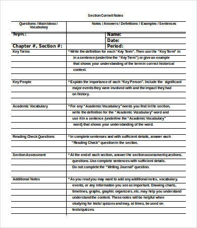 Cornell Notes Template Word 5 Free Word Documents