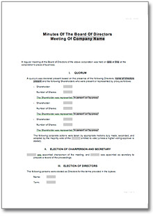 Corporate Minutes for Board of Directors Meeting Form to