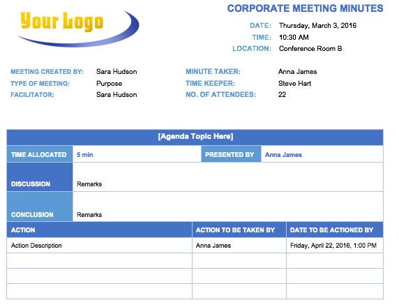 Free Meeting Minutes Templates Instructions