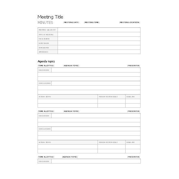 Free Templates for Business Meeting Minutes