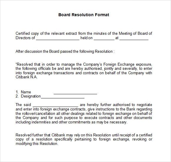 7 Board Resolution Samples PDF DOC