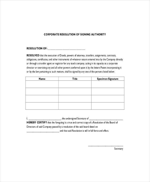 Corporate Resolution Form 7 Free Word PDF Documents