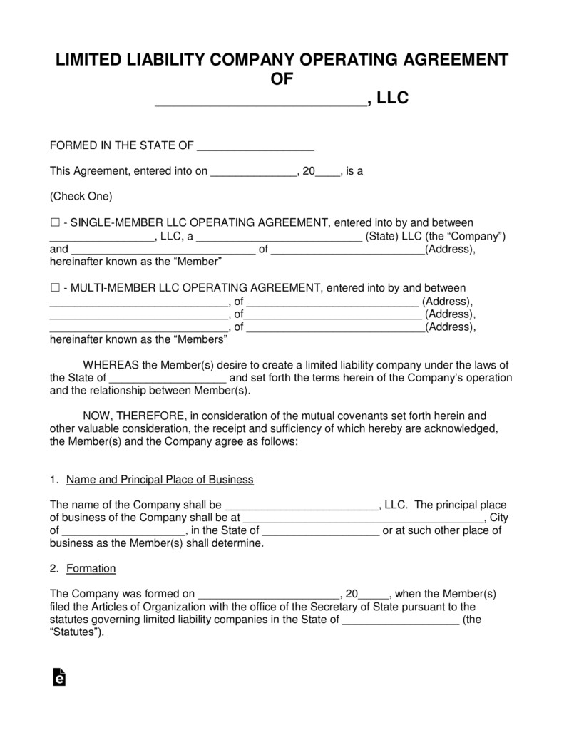 Free LLC Operating Agreement Templates PDF